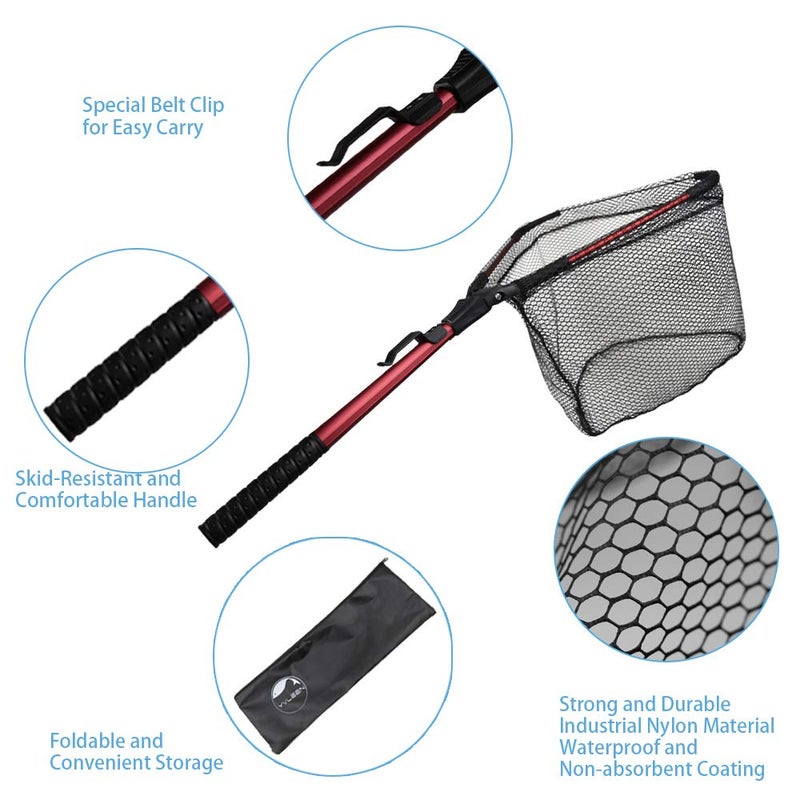 YVLEEN Folding Fishing Net - Foldable Fish Landing Net Robust Aluminum Telescopic Pole Handle and Nylon Mesh 16inch Hoop Size - Image 2